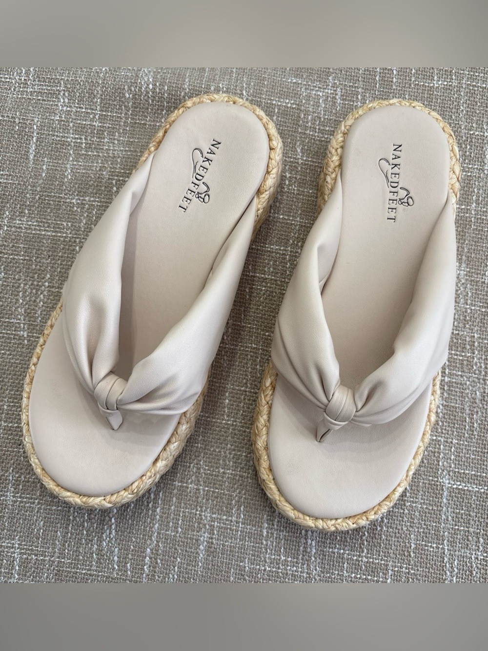Naked Feet Cream Braided Knot Thong Espadrille Sandals